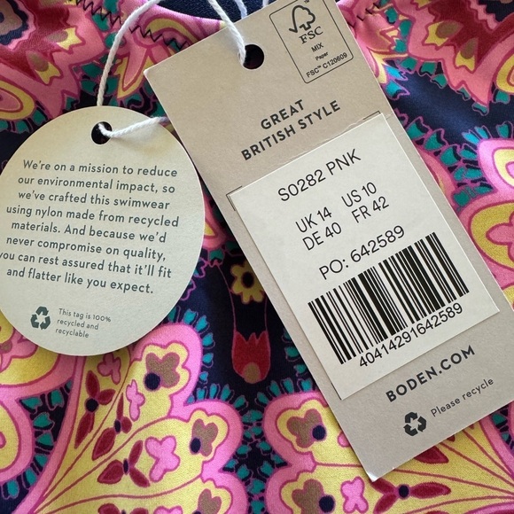 NWT Boden Scoop Tie Back One Piece Pink Paradise / Navy / US 10 - Picture 10 of 12